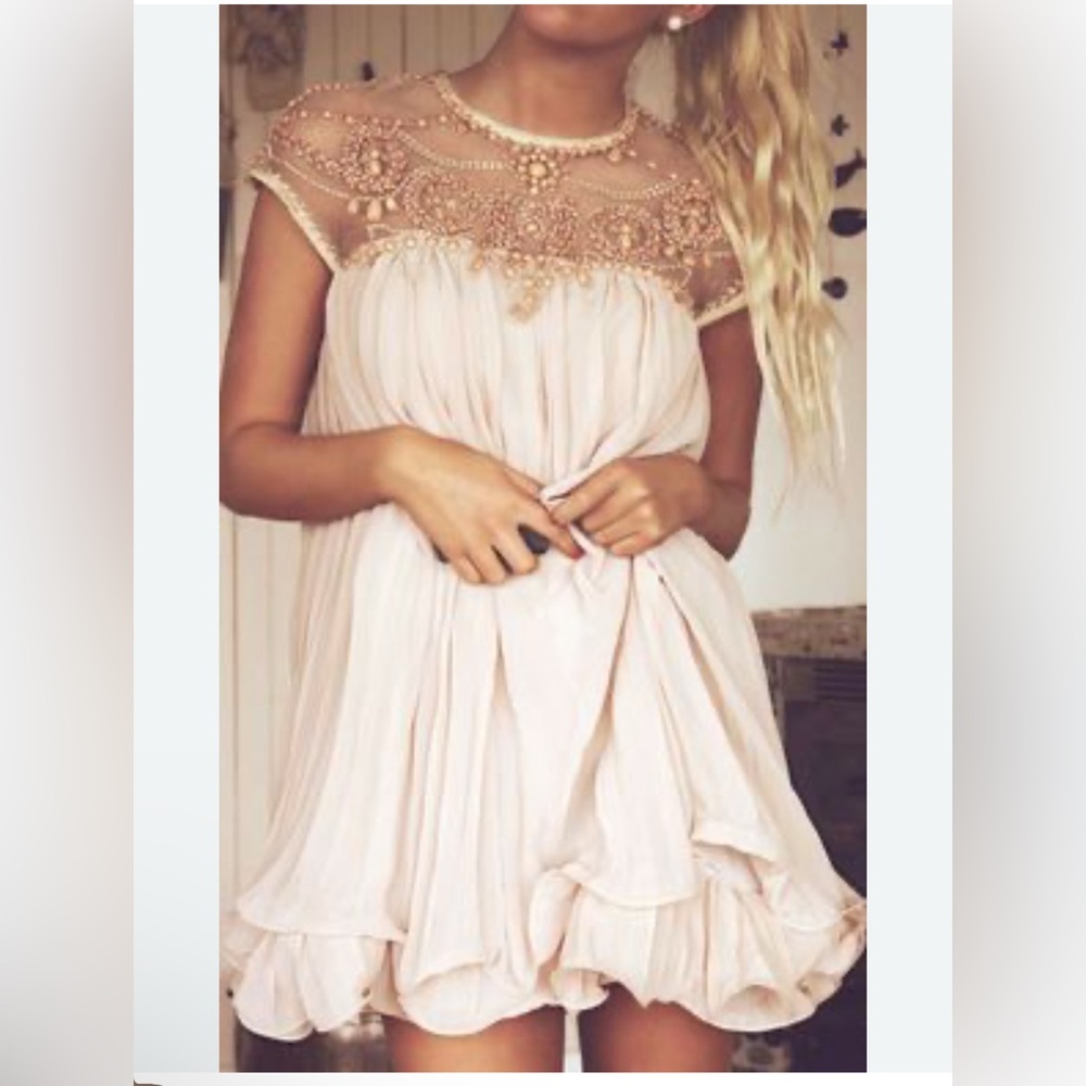 Chicwish Elegant Beaded Cream Dress